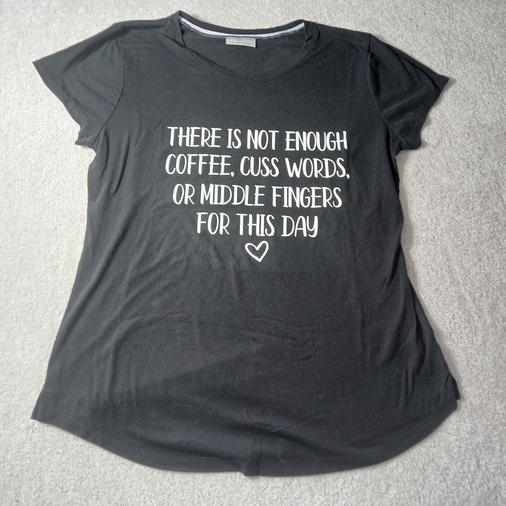 Womens Graphic Black T-shirt Size XL- I Don't Have Enough Coffee Funny